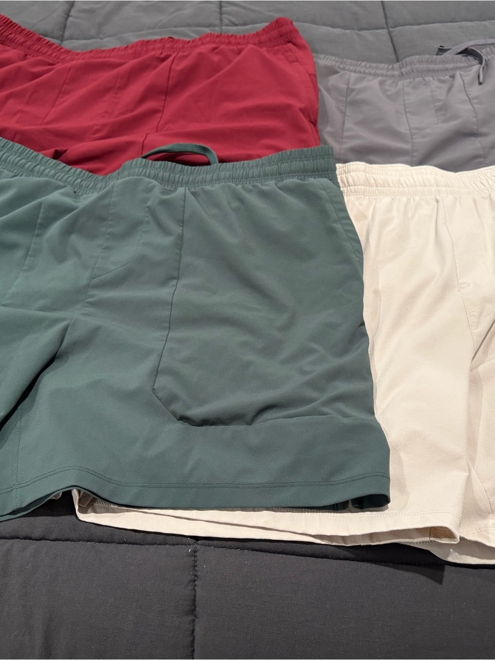 Bundle of 4- all in motion Men's Athletic Shorts - Green, Red, Gray, Cream